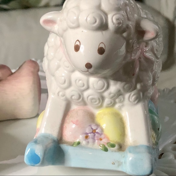 Set 2 Vintage Ceramics Pink Teddy Bear + Lamb Coin Bank - Picture 4 of 9